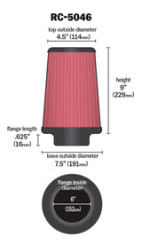 K&N Universal Chrome Filter 6 inch FLG / 7.5 inch Base / 4.5 inch Top / 9 inch Height K&N Engineering Air Filters - Universal Fit  AXOPROS