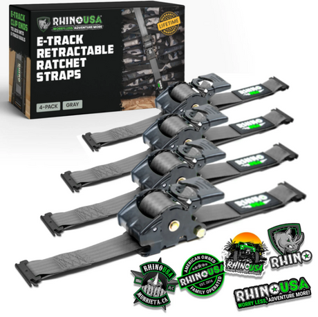 Rhino USA Rhino USA Retractable Ratchet Straps (2Pk 1Inx10Ft) Gray Tow Straps aftermarket performance part