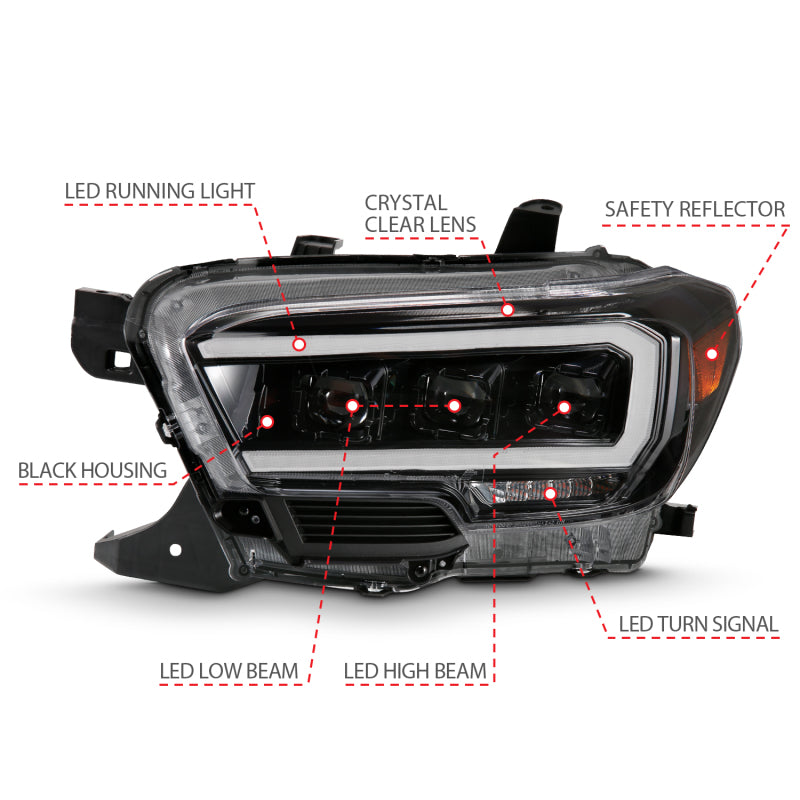 ANZO 2016-2018 Toyota Tacoma LED Projector Headlights Plank Style Black w/ Amber ANZO Headlights  AXOPROS