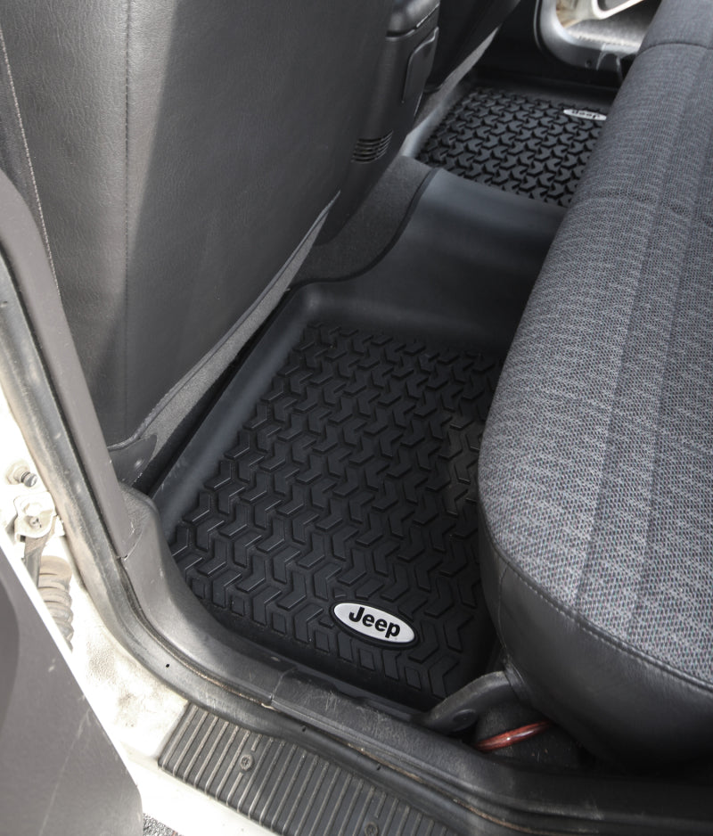 Rugged Ridge Floor Liner Rear Black 1984-2001 Jeep Logo Cherokee XJ Rugged Ridge Floor Mats - Rubber  AXOPROS