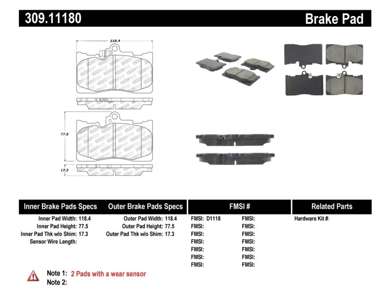 StopTech Performance 06 Lexus GS300/430 / 07-08 GS350 / 06-08 IS350 Front Brake Pads Stoptech Brake Pads - Performance  AXOPROS