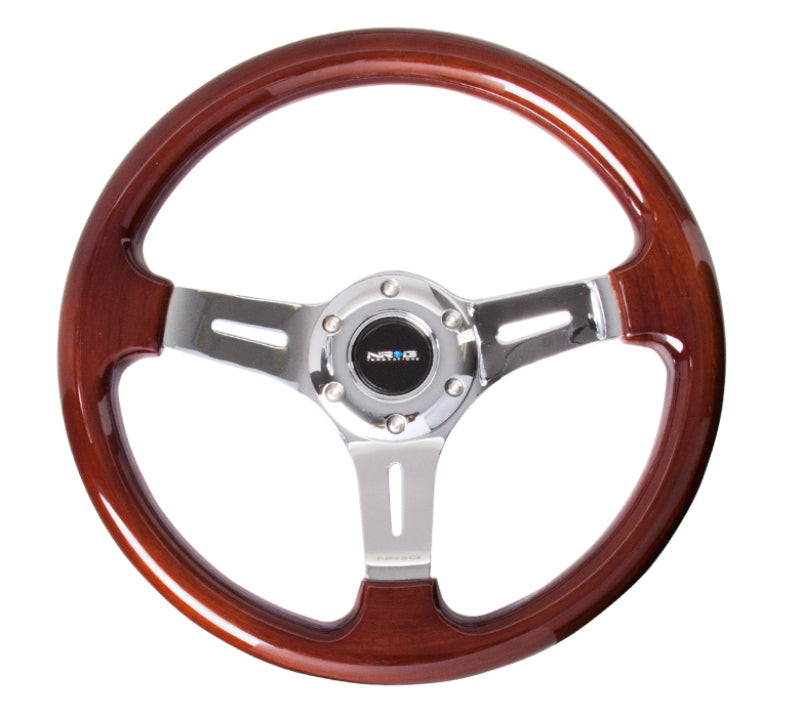 NRG NRG Classic Wood Grain Steering Wheel (330mm) Wood Grain w/Chrome 3-Spoke Center Steering Wheels aftermarket performance part