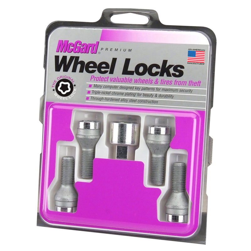 McGard Wheel Lock Bolt Set - 4pk. (Cone Seat) M14X1.25 / 17mm Hex / 27.3mm Shank Length - Chrome McGard Wheel Bolts  AXOPROS