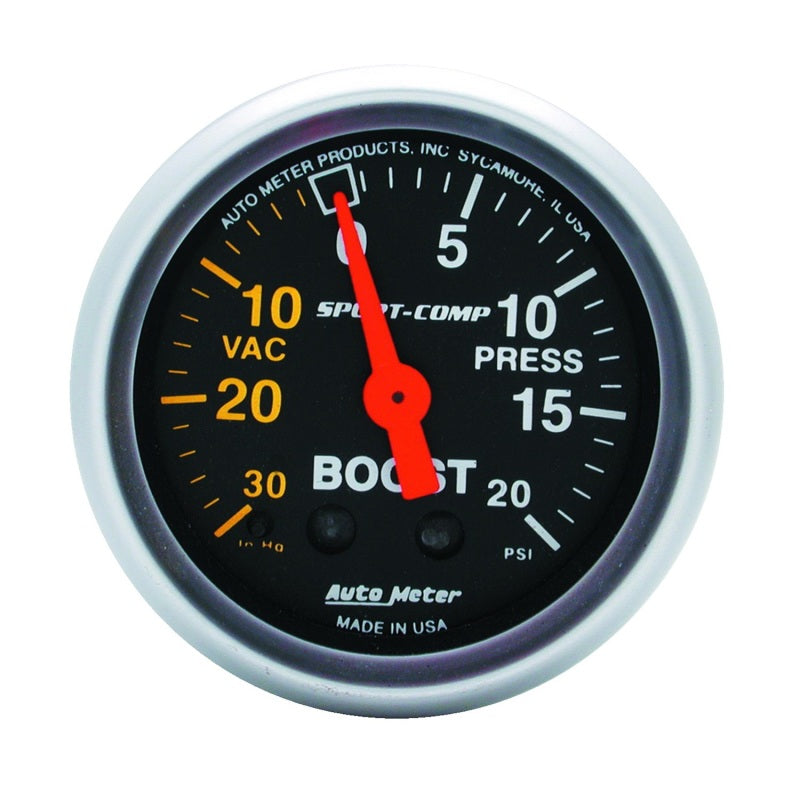 Autometer Sport-Comp 52mm 20 PSI Mechanical Boost Gauge AutoMeter Gauges  AXOPROS