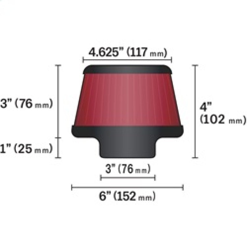 K&N Universal Round Clamp-On Air Filter 3in Flange ID x 6in Base OD x 4.625in Top OD x 3in Height K&N Engineering Air Filters - Universal Fit  AXOPROS