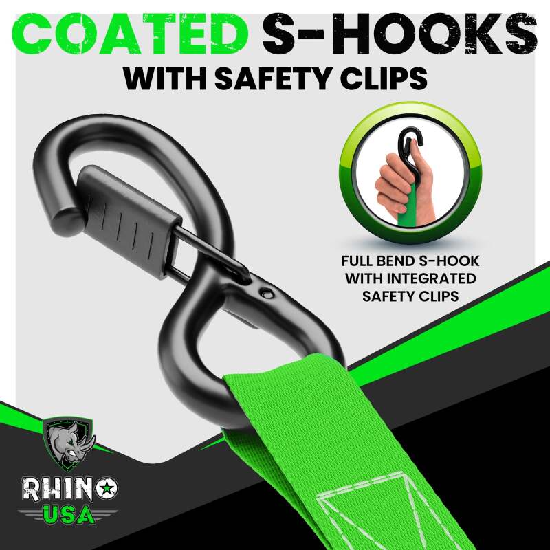 Rhino USA Medium Duty Ratchet Strap Tie-Down 4-Pack (Blue) Rhino USA Cargo Tie-Downs  AXOPROS