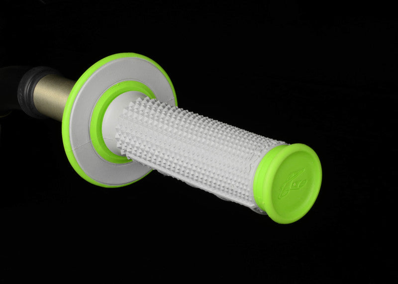 Renthal MX Dual Compound Grips Tapered 1/2 Waffle - Grey/ Green Renthal Grips  AXOPROS
