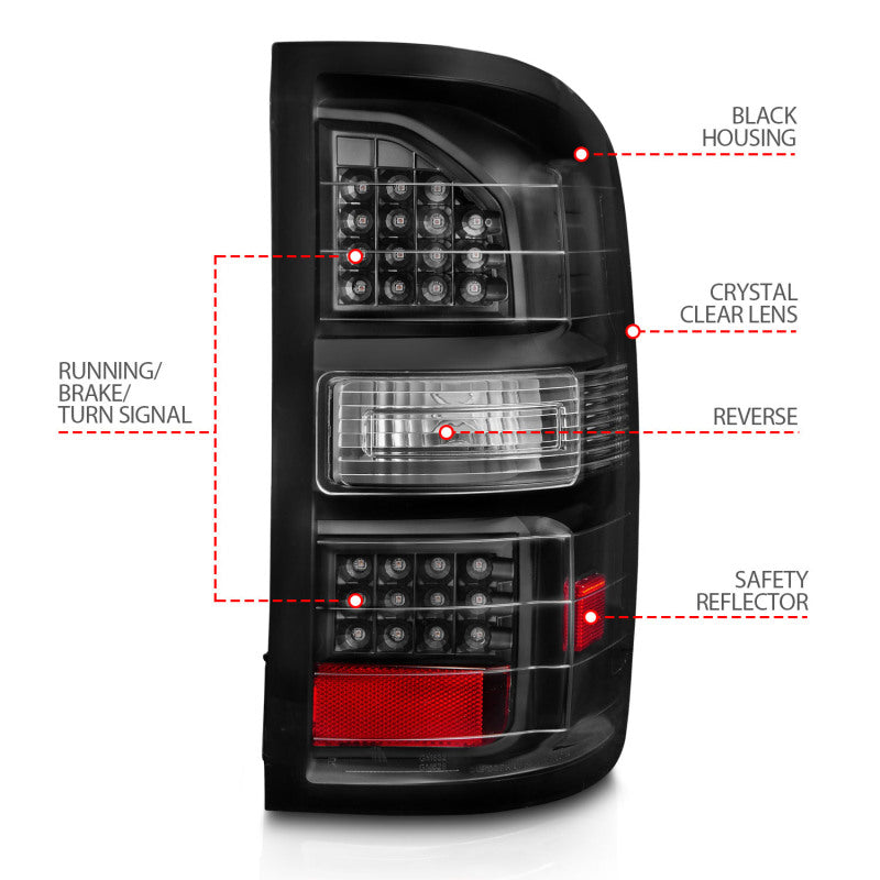 ANZO 2014-2018 GMC Sierra LED Tail Lights Black Housing Clear Lens ANZO Tail Lights  AXOPROS