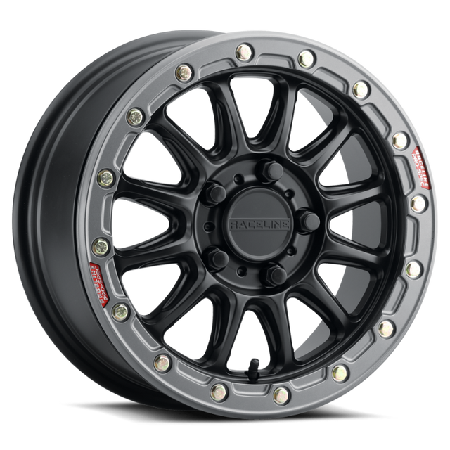 Raceline A14GR Alpha 15x7in/5x114.3 BP/53mm Offset/68mm Bore - Gunmetal & Red Ring Beadlock Wheel Raceline Wheels - Cast  AXOPROS