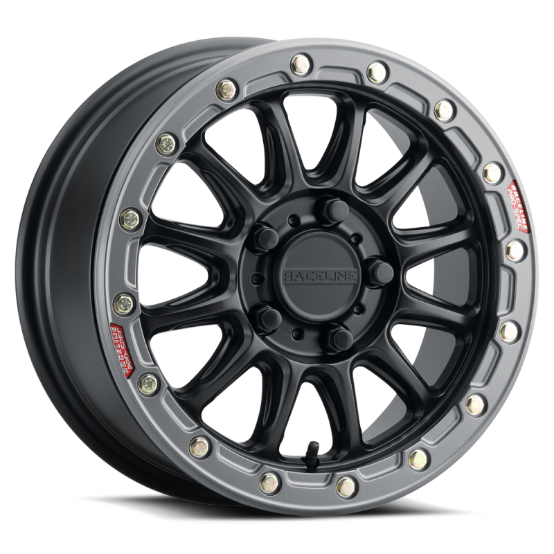 Raceline A14GR Alpha 15x7in/5x114.3 BP/25mm Offset/68mm Bore - Gunmetal & Red Ring Beadlock Wheel Raceline Wheels - Cast  AXOPROS