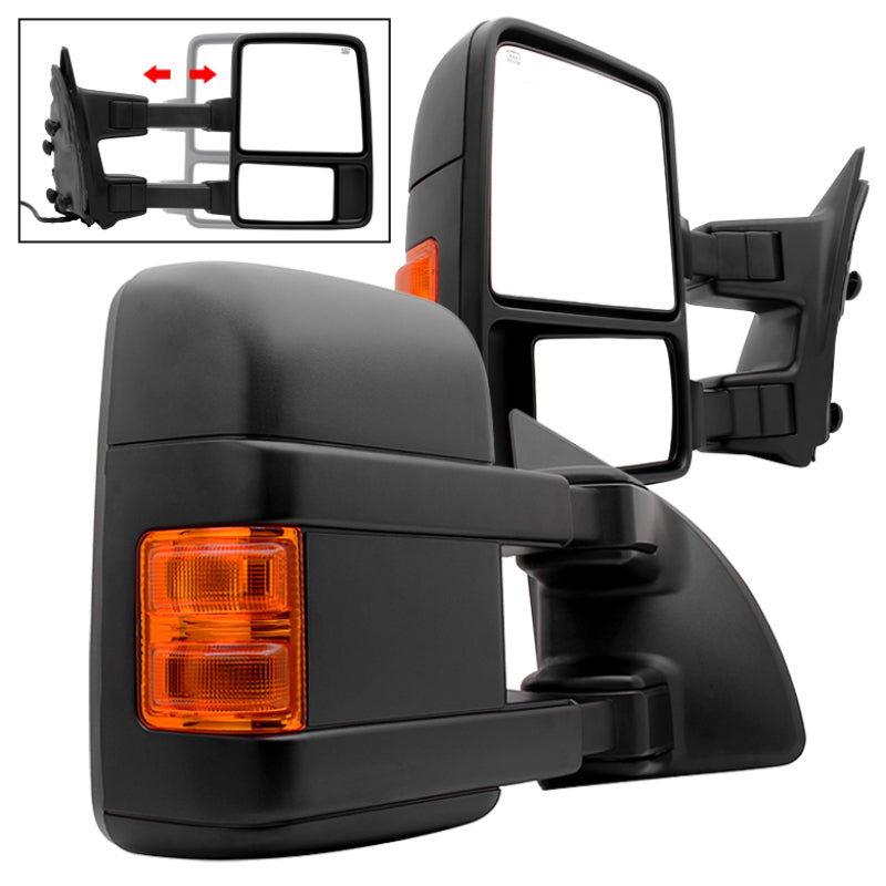 Xtune Pair G2 Ford Superduty 99-07 Heated Amber Signal Telescoping Mirrors MIR-FDSD99S-G2-PW-AM-SET SPYDER Side Mirrors  AXOPROS