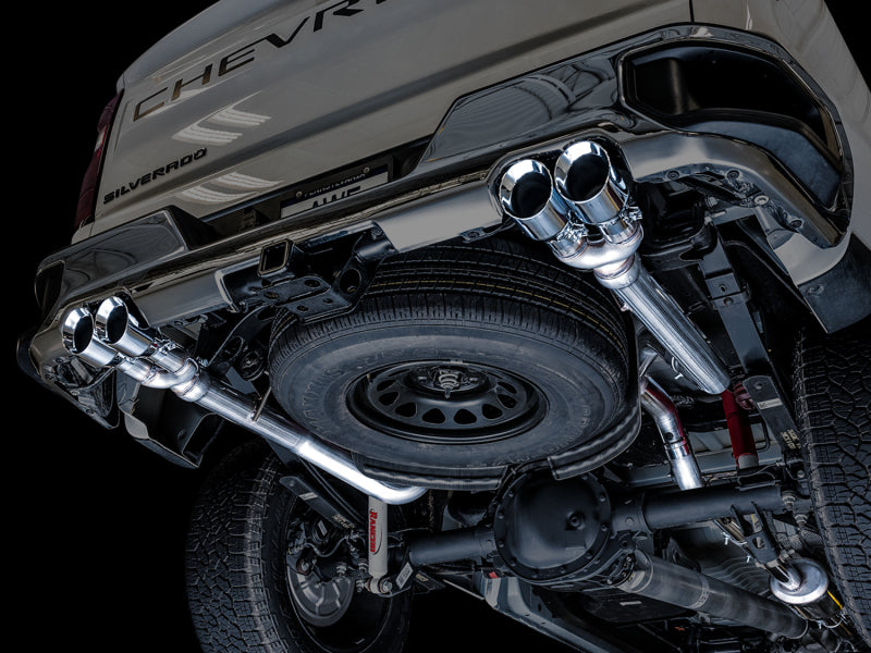 AWE Tuning 4th Gen GM 1500 5.3L 0FG Catback Split Rear Exit (w/ Bumper Cutouts) - Quad Chrome Tips AWE Tuning Catback  AXOPROS