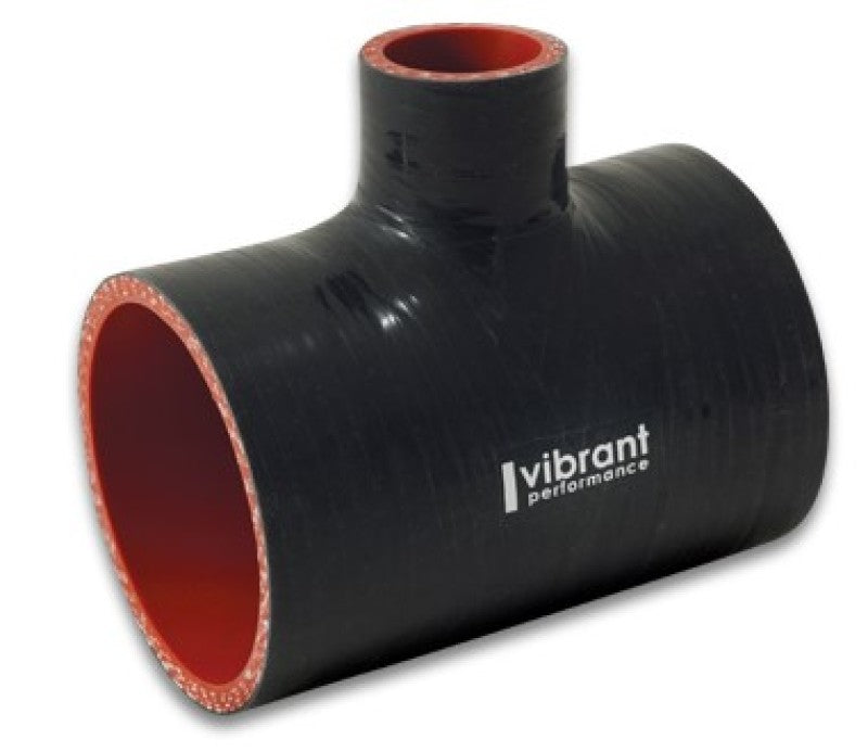 Vibrant 4 Ply Reinforced Silicone T Adapter - 2in Outlet ID x 4in OAL x 1in Branch ID (BLACK) Vibrant Silicone Couplers & Hoses  AXOPROS