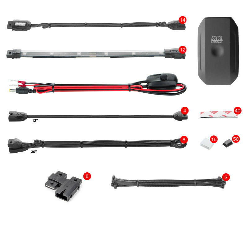 XK Glow Strip Million Color XKCHROME ATV/Motorcycle LED Accent Light Kit (14xPod + 12x10In) XKGLOW Light Accessories and Wiring  AXOPROS