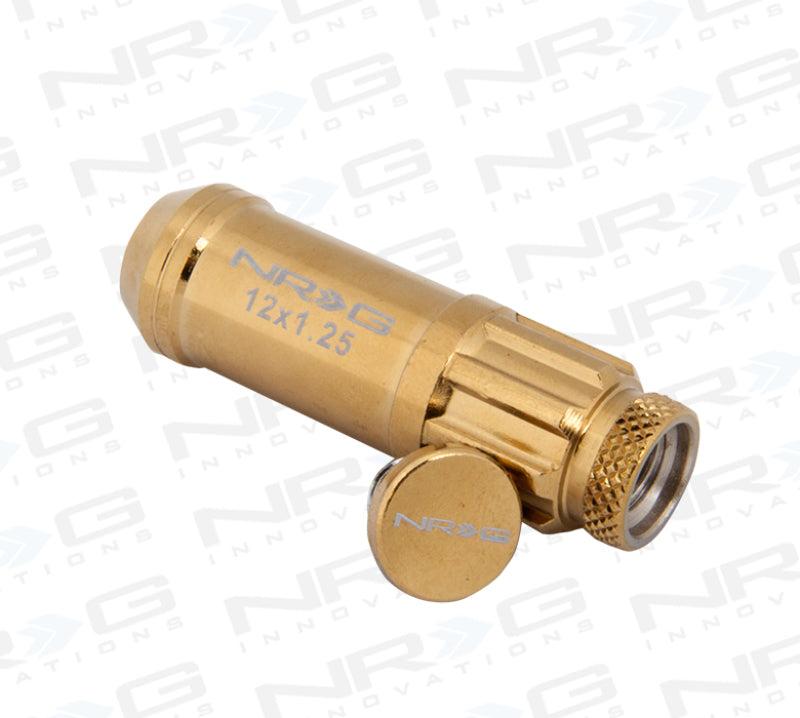 NRG 700 Series M12 X 1.25 Steel Lug Nut w/Dust Cap Cover Set 21 Pc w/Locks & Socket - Chrome Gold NRG Lug Nuts  AXOPROS