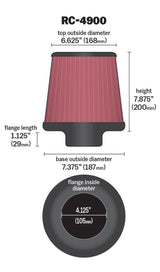 K&N Universal Air Filter Round Tapered 7.375in Base OD / 6.625in Top OD / 7.875in Height K&N Engineering Air Filters - Universal Fit  AXOPROS