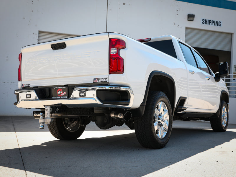 aFe aFe Large Bore-HD 4in 409SS DPF-Back Exhaust System w/Black Tip 20 GM Diesel Trucks V8-6.6L (td) L5P DPF Back aftermarket performance part