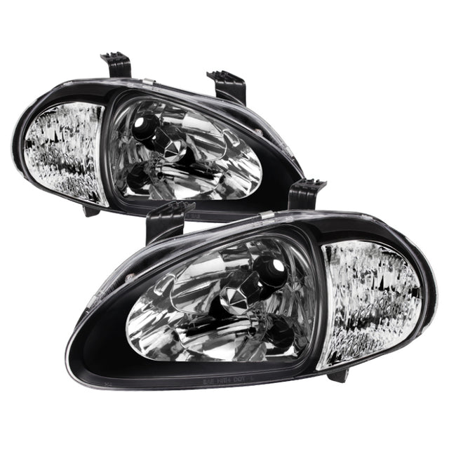 Xtune Honda Del Sol 93-97 1Pc Crystal Headlights Black HD-ON-HDEL93-1P-BK SPYDER Headlights  AXOPROS