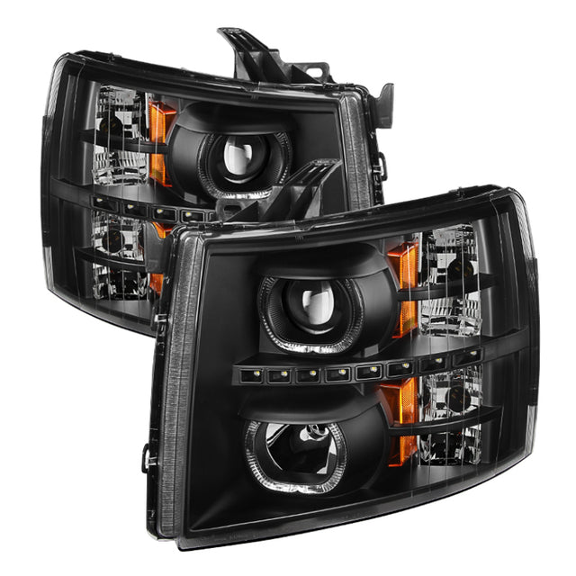 Xtune Chevy Silverado 1500/2500/3500 07-13 LED Halo Projector Headlights Black PRO-JH-CSIL07-CFB-BK SPYDER Headlights  AXOPROS