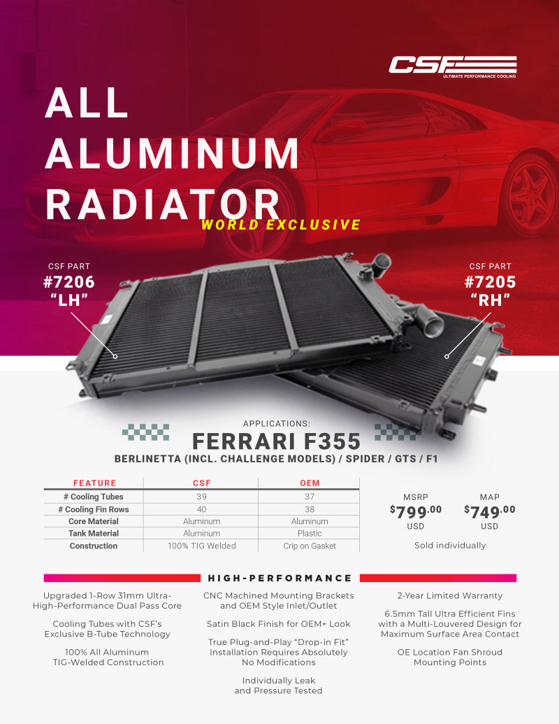 CSF Ferrari F355 High Performance All-Aluminum Radiator - Left CSF Radiators  AXOPROS