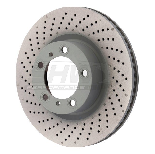 SHW 09-16 Porsche 911 Carrera w/o Ceramic Brake Left Front Drill-Dimp MB Brake Rotor (99735140101) SHW Performance Brake Rotors - Drilled  AXOPROS