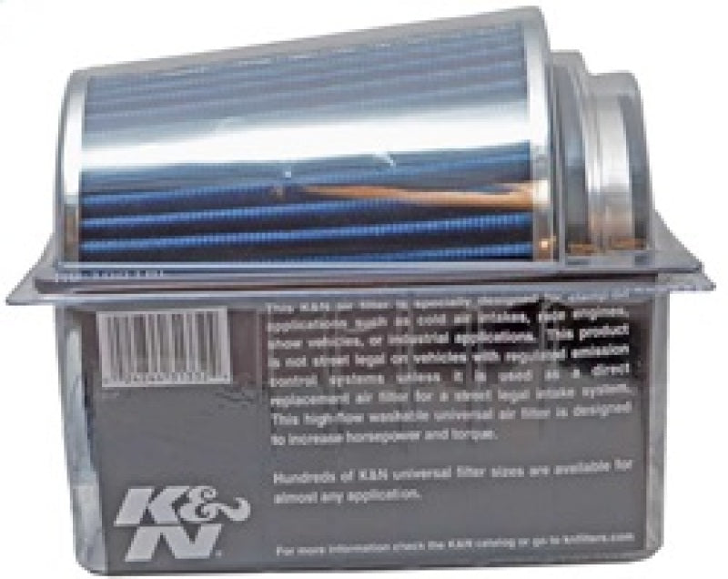 K&N Universal Air Filter Chrome Round Tapered Blue - 4in Flange ID x 1.125in Flange Length x 5.5in H K&N Engineering Air Filters - Universal Fit  AXOPROS