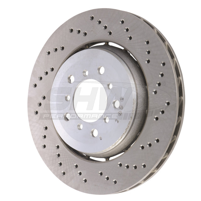 SHW 05-06 BMW M3 3.2L Right Front Cross-Drilled Lightweight Brake Rotor (34112282446) SHW Performance Brake Rotors - Drilled  AXOPROS