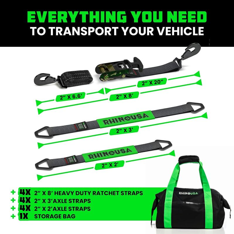 Rhino USA Heavy Duty Vehicle Tie Down Kit (Snap Hook) Rhino USA Cargo Tie-Downs  AXOPROS