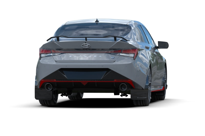 Rally Armor 22-23 Hyundai Elantra N &amp; N Line Black Mud Flap w/Grey Logo Rally Armor Mud Flaps  AXOPROS