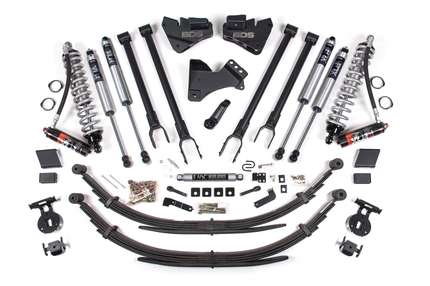 4 Inch Lift Kit W/ 4-Link - FOX 2.5 Performance Elite Coil-Over Conversion - Ford F250/F350 Super Duty (17-19) 4WD - Diesel BDS Suspension Suspension Lift Kit  AXOPROS