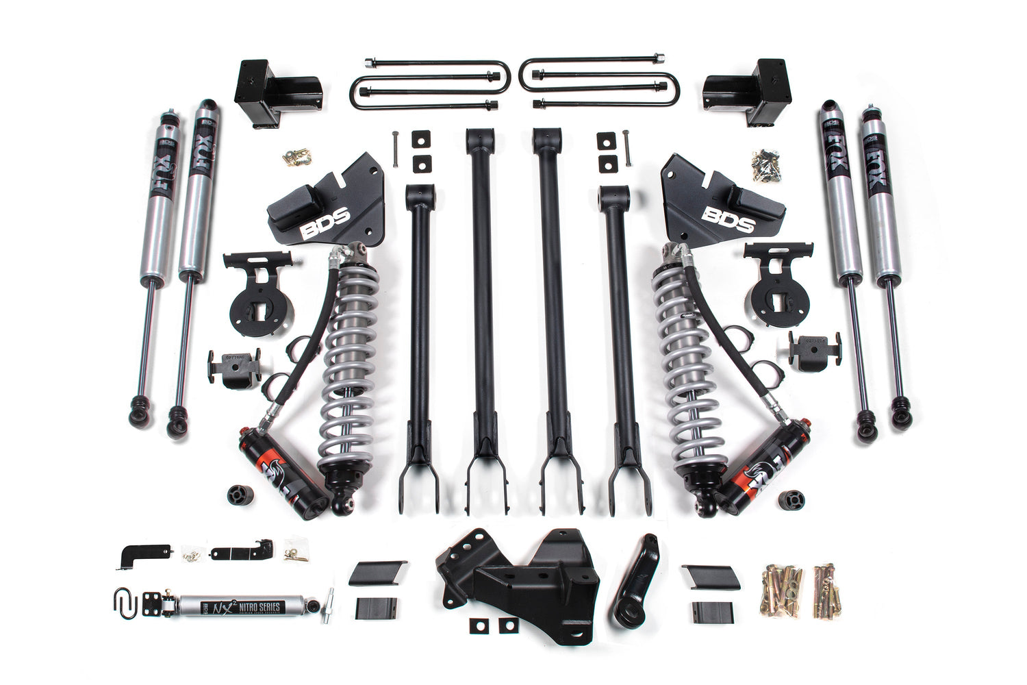 4 Inch Lift Kit W/ 4-Link - FOX 2.5 Performance Elite Coil-Over Conversion - Ford F350 Super Duty DRW (20-22) 4WD - Diesel BDS Suspension Suspension Lift Kit  AXOPROS