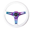NRG Classic Wood Grain Steering Wheel (350mm) White Paint Grip w/Neochrome 3-Spoke Center NRG Steering Wheels  AXOPROS