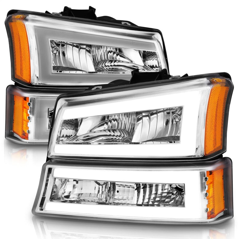 ANZO 2003-2006 Chevrolet Silverado 1500 Crystal Headlights w/ Light Bar Chrome Housing ANZO Headlights  AXOPROS