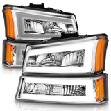 ANZO 2003-2006 Chevrolet Silverado 1500 Crystal Headlights w/ Light Bar Chrome Housing ANZO Headlights  AXOPROS