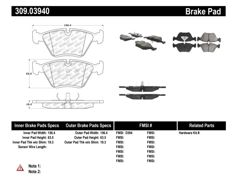 StopTech 95-99 BMW M3 / 01-07 M3 E46 / 89-93 M5 / 98-02 Z3 M series / 93-95 530 Front Brake Pads Stoptech Brake Pads - Performance  AXOPROS