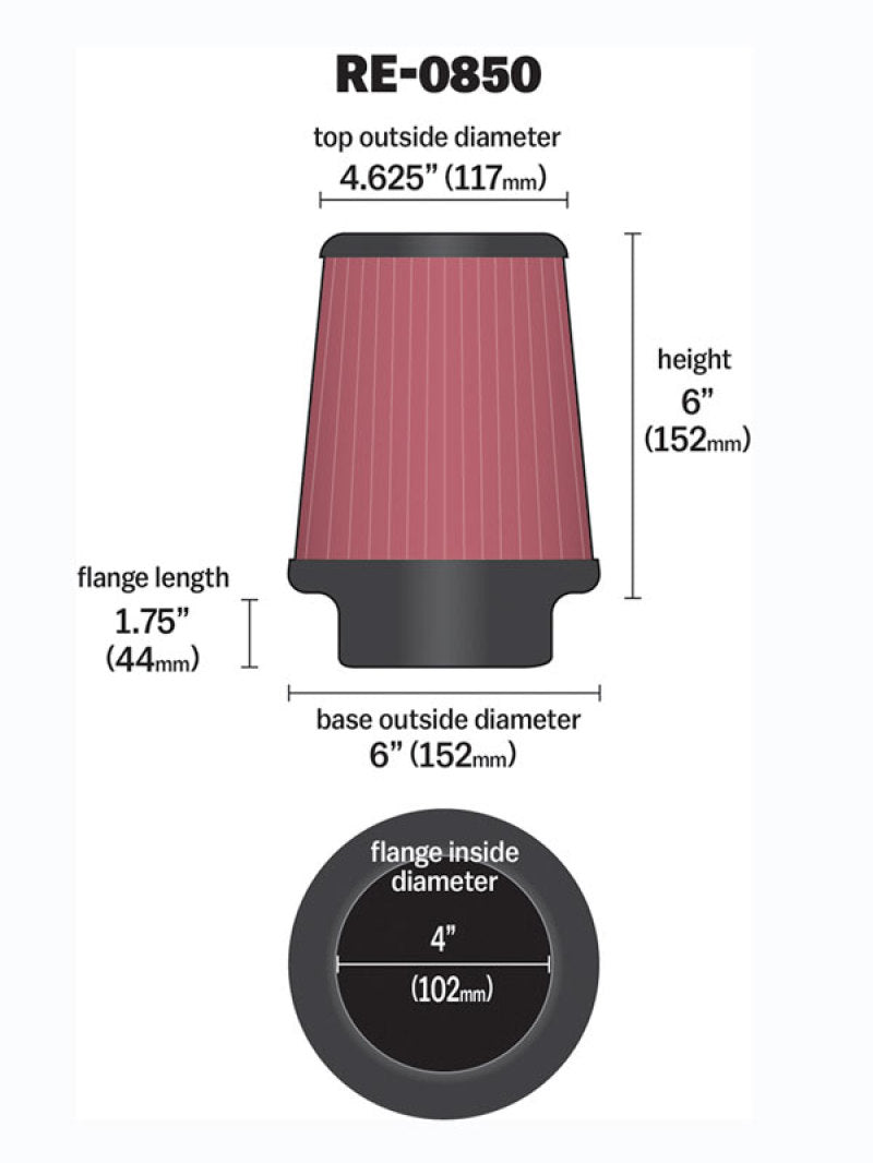 K&N Universal Air Filter (4in. Flange / 6in. Base OD / 4-5/8in. Top OD / 6in. Height) K&N Engineering Air Filters - Universal Fit  AXOPROS
