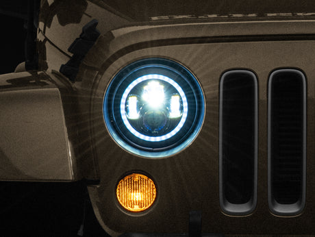Raxiom Raxiom 97-18 Jeep Wrangler TJ/JK Axial 7-Inch LED Headlights w/RGB Halo- Black Housing (Clear Lens) Headlights aftermarket performance part