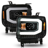 ANZO 2014-2015 GMC Sierra 1500 Projector Headlights w/ Light Bar Black Housing (Halogen Type) ANZO Headlights  AXOPROS