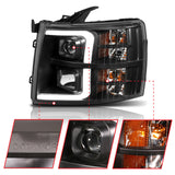 ANZO 07-13 Chevrolet Silverado 1500 Plank Style Projector Headlights Black w/ Amber ANZO Headlights  AXOPROS
