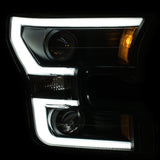 ANZO 2015-2016 Ford F-150 Projector Headlights w/ Plank Style Design Black w/ Amber ANZO Headlights  AXOPROS