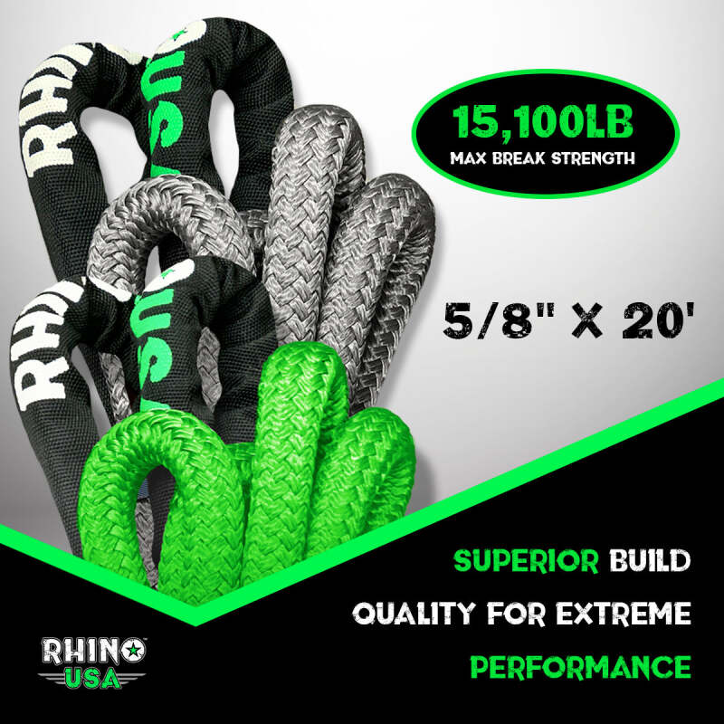 Rhino USA Kinetic Energy Recovery Rope (5/8In X 20Ft) Green Rhino USA Cargo Tie-Downs  AXOPROS