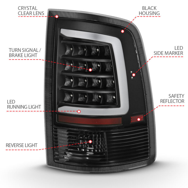ANZO 2009-2018 Dodge Ram 1500 LED Taillight Plank Style Black w/Clear Lens ANZO Tail Lights  AXOPROS