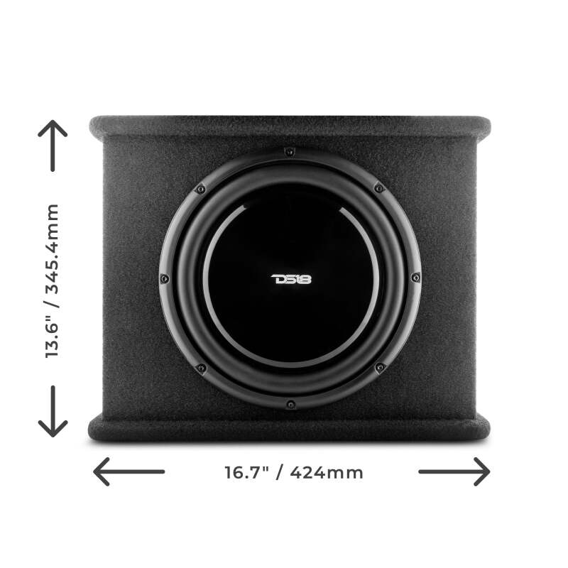 DS18 DS18 Single 12in Shallow Subwoofer and Enclosure 350 Watts RMS Amplified Sealed Black Carpet Subwoofers aftermarket performance part