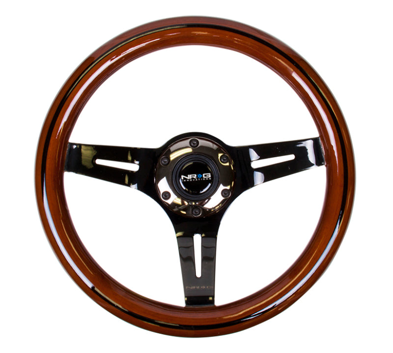 NRG Classic Wood Grain Steering Wheel (310mm) Dark Wood & Black Line Inlay w/Blk Chrome 3-Spoke Ctr. NRG Steering Wheels  AXOPROS