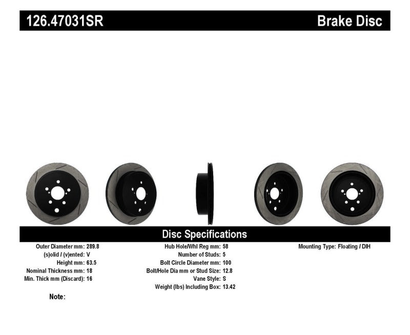 StopTech Power Slot 13 Scion FR-S / 13 Subaru BRZ Rear Right Slotted Rotor Stoptech Brake Rotors - Slotted  AXOPROS