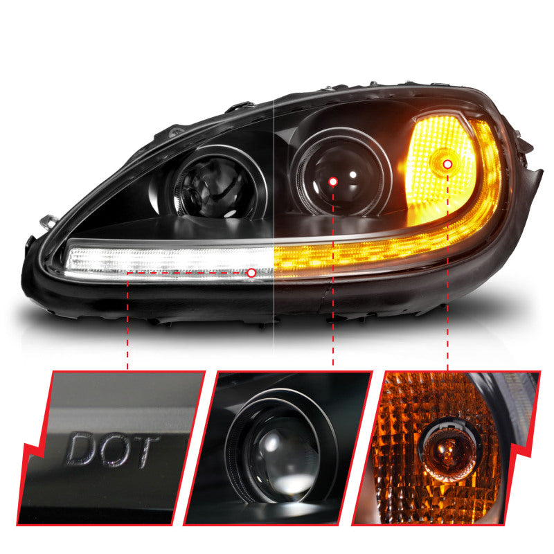 ANZO ANZO 05-13 Chevrolet Corvette Projector Headlights w/switchback & Sequential LED - Black Amber Headlights aftermarket performance part