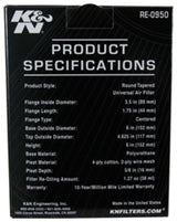 K&N Universal Rubber Filter 3 1/2inch ID FLG / 6inch Base / 4-5/8inch Top / 6inch Height K&N Engineering Air Filters - Universal Fit  AXOPROS