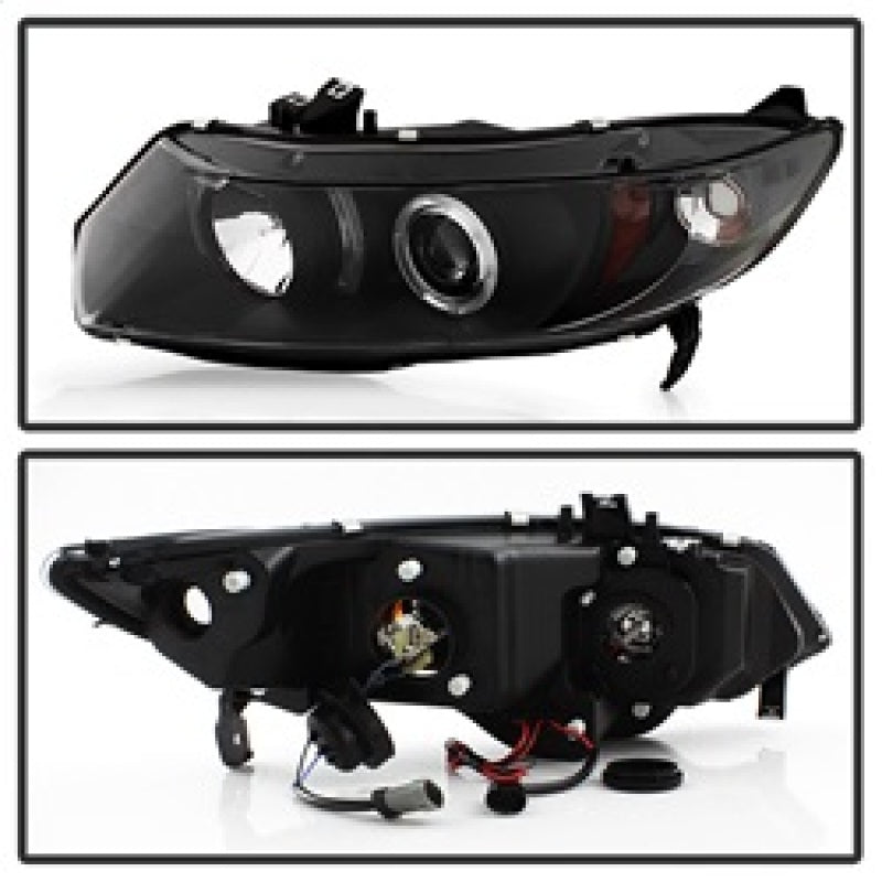 Spyder Honda Civic 06-08 2Dr Projector Headlights LED Halo Black High H1 Low H1 PRO-YD-HC06-2D-HL-BK SPYDER Headlights  AXOPROS