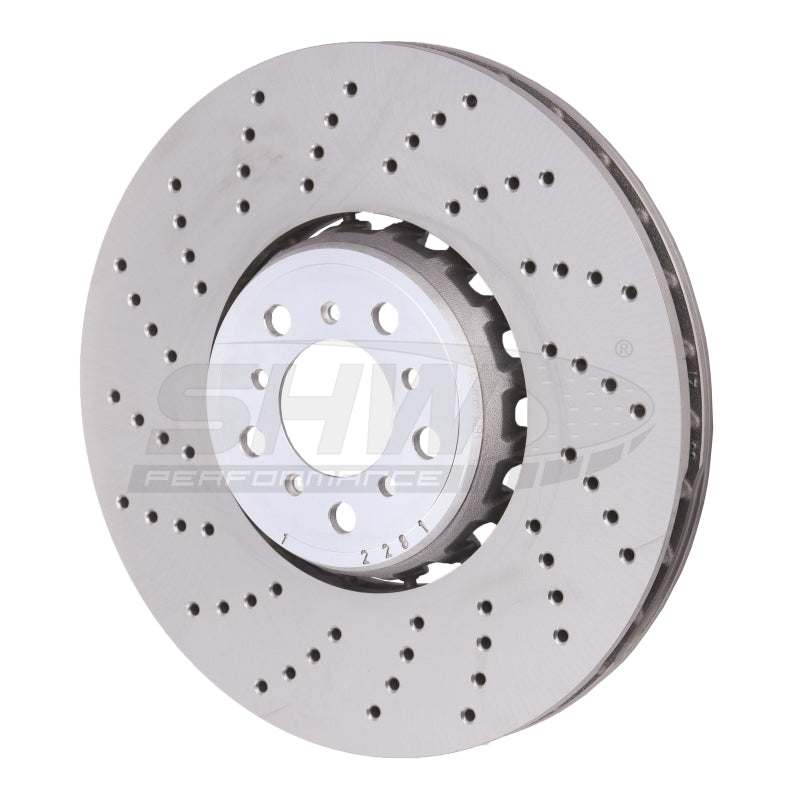 SHW 15-18 BMW X5 M 4.4L Left Front Cross-Drilled Lightweight Brake Rotor (34112284901) SHW Performance Brake Rotors - Drilled  AXOPROS