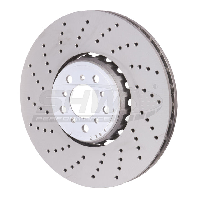 SHW 15-18 BMW X5 M 4.4L Left Front Cross-Drilled Lightweight Brake Rotor (34112284901) SHW Performance Brake Rotors - Drilled  AXOPROS